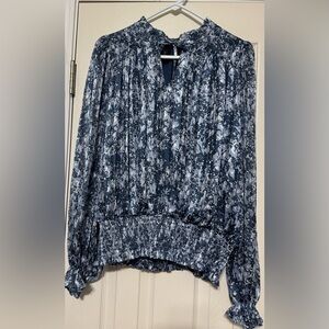Chic Navy Patterned Women's Blouse